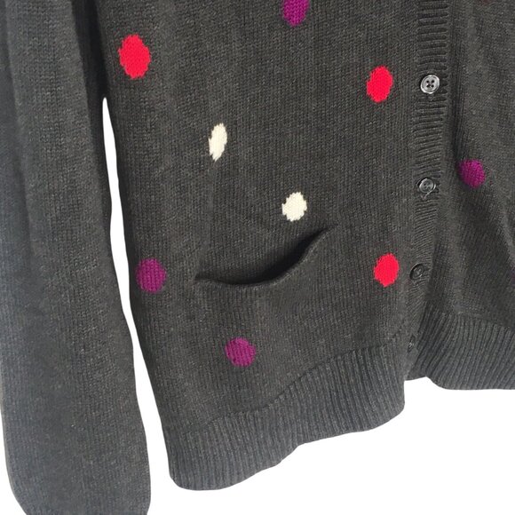 Preppy Cardigan Sweater Womens Medium Gray Button Front Polka Dot Pockets twee - Picture 4 of 13